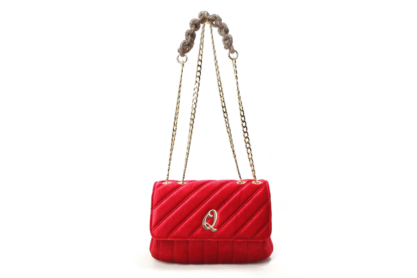 L.Marie Velvet Stoned Shoulder Bag-Red