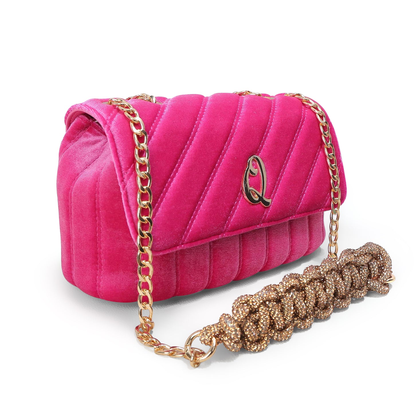 L.Marie Velvet Stoned Shoulder Bag-Pink
