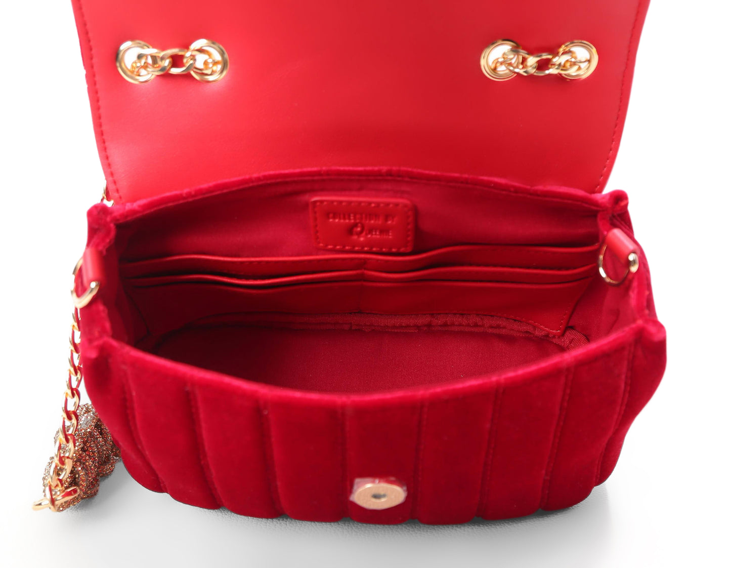 L.Marie Velvet Stoned Shoulder Bag-Red
